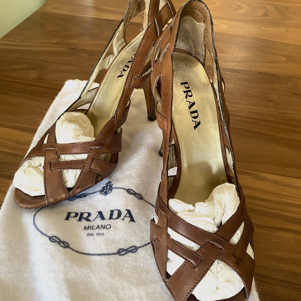 Prada Cutout Open Toe Heels 37